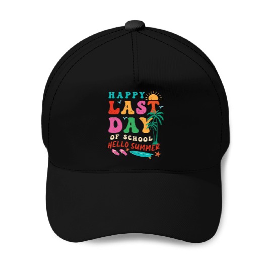 Groovy Happy Last Day of School Teacher Student Baseball Caps