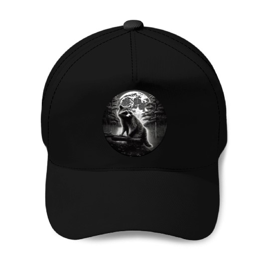 Raccoon Moon Forest Artwork Animal Art Raccoon Baseball Caps