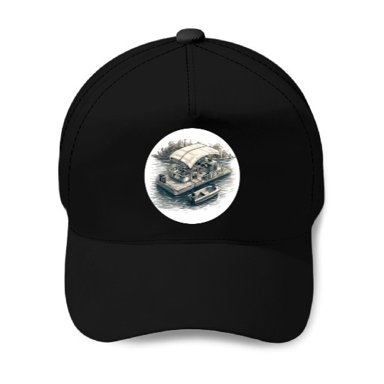 Pontoon boat illustration gifts for boat owners Baseball Caps