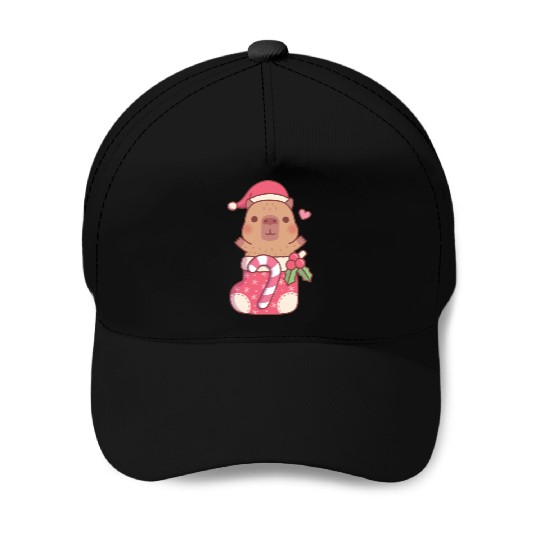 Cute Capybara In Christmas Stocking With Candy Baseball Caps