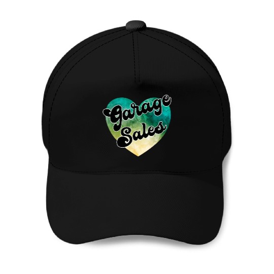 Garage Sales green yellow watercolor heart Baseball Caps