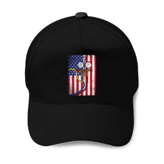 Patriotic HVAC Technician American Flag HVAC Tech Baseball Caps