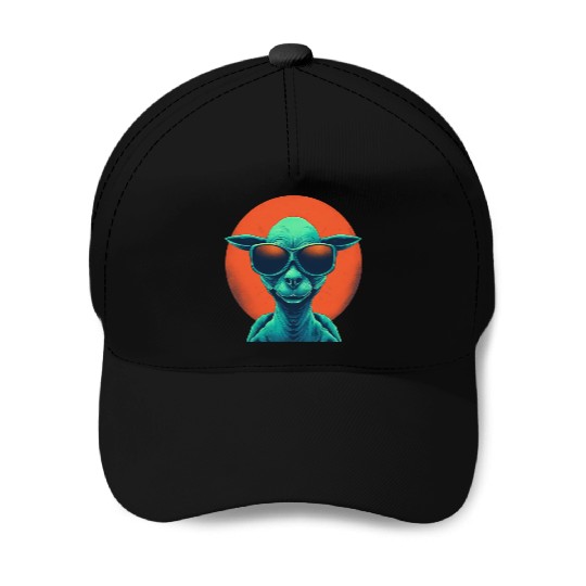 Cool Alien and Lama in Orange and Green Baseball Caps
