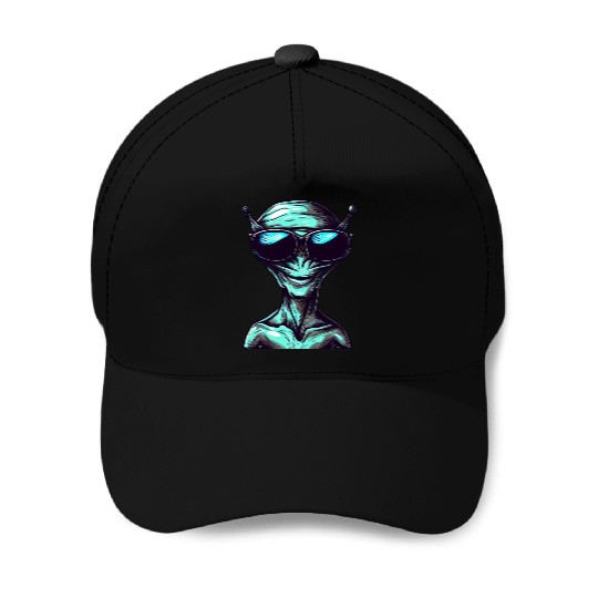 Cool Green Alien with Sunglasses Baseball Caps
