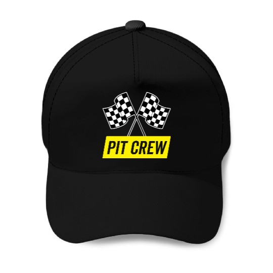 Yellow Italic Pit Crew For Racing Party Costume Baseball Caps