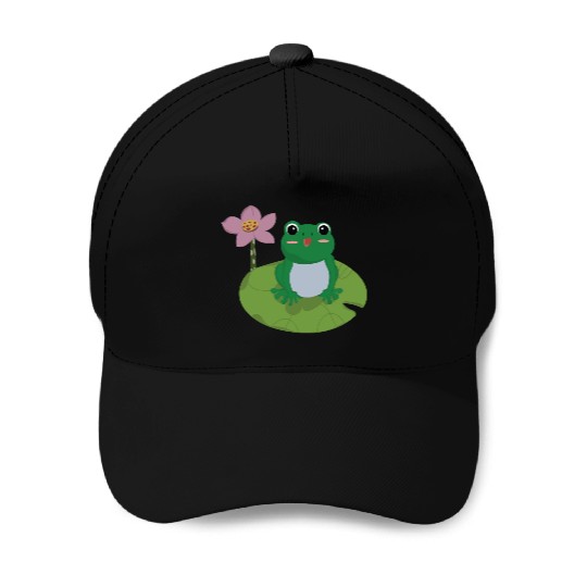 Green Frog on Lotus Leaf vector. Baseball Caps