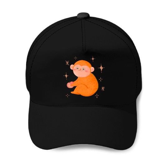 Cute Monkey With Honey Peach Baseball Caps