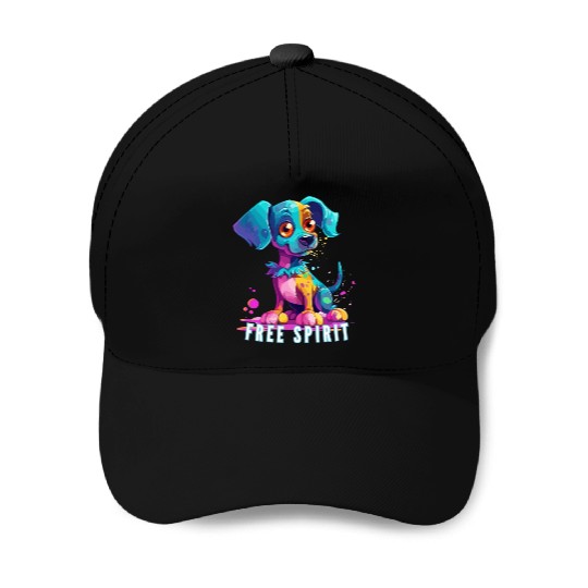 Free Spirit Baseball Caps: Puppy Synthwave Graffiti Kids