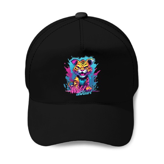 Vibrant Synthwave Sabertooth Tiger Graffiti Kids Baseball Caps