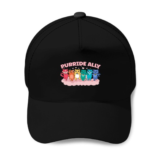 Purride Ally Cat Rainbow LGBT Pride Month Feline Baseball Caps