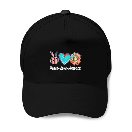 Peace Love America US Flag Fourth Womens JULY 4TH Baseball Caps