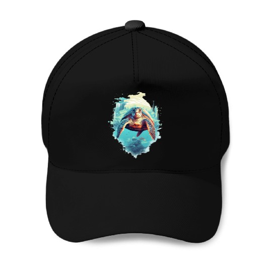Serene Underwater Turtle Baseball Caps