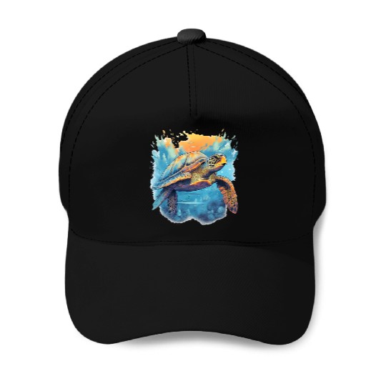 Serene Underwater Turtle Baseball Caps