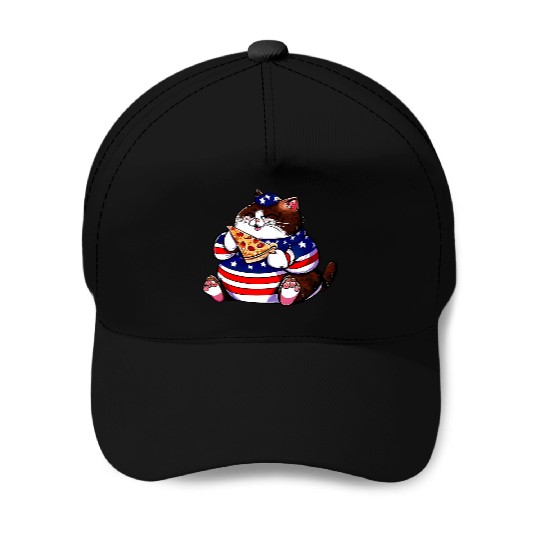 Fat American pizza cat Baseball Caps