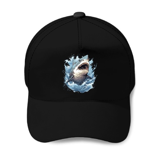 Captivating Shark Depiction Baseball Caps