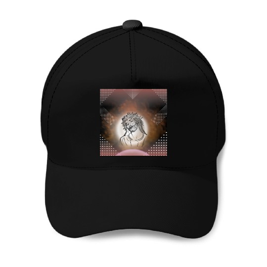 Sacred Jesus with Crown of Thorns Illustration Baseball Caps