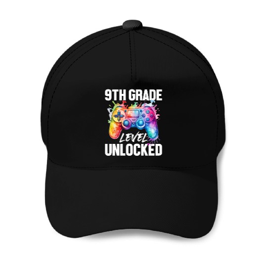 9th Grade Level Unlocked Back to School Video Game Baseball Caps