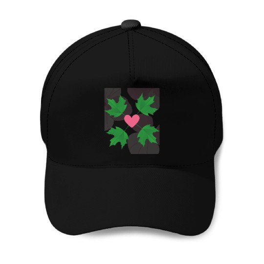 Green Leaf Pink Heart Baseball Caps