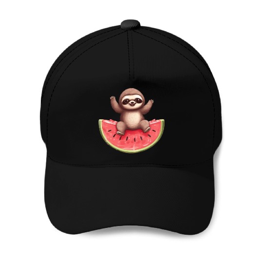 Sloth with Watermelon - Sweet Summer Design Baseball Caps