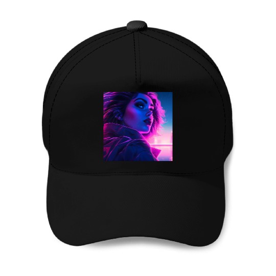 Synthwave Girl - Futuristic Design Baseball Caps
