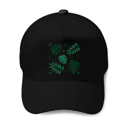 Green Palm Leaves And Tropical Green Monstera Baseball Caps