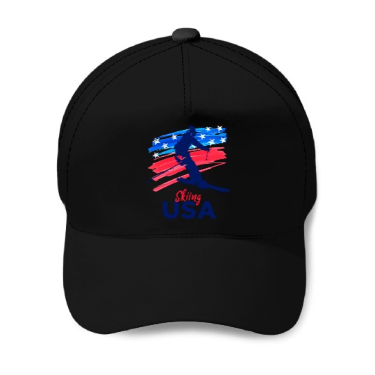 Skiing Usa Support The Team Usa Flag Ski Winter Baseball Caps