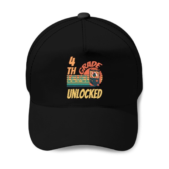 4th Grade Level Unlocked Video Game Back to School Baseball Caps