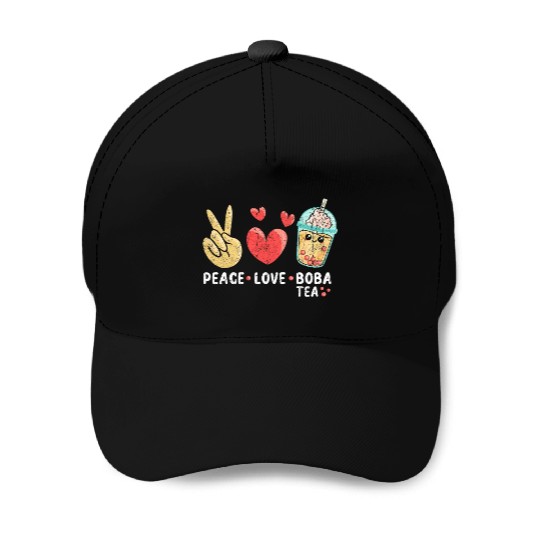 Peace Love Boba Tea Baseball Caps