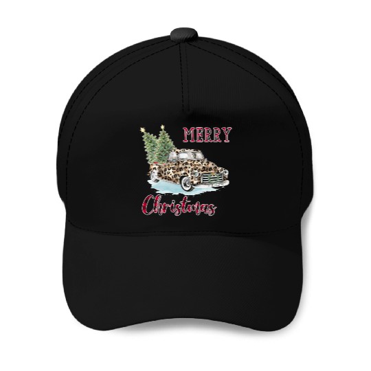 Merry Christmas Leopard Print Truck Baseball Caps
