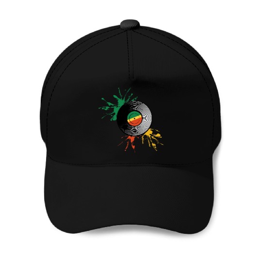 Rastafarian flag and vinyl record. Baseball Caps