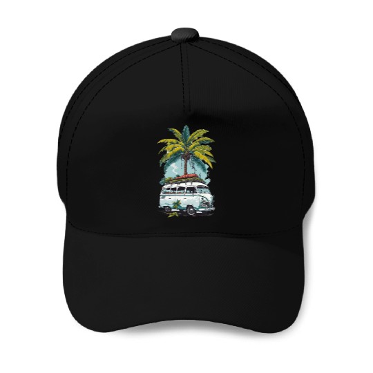 Travel car caravan summer coconut tree Baseball Caps