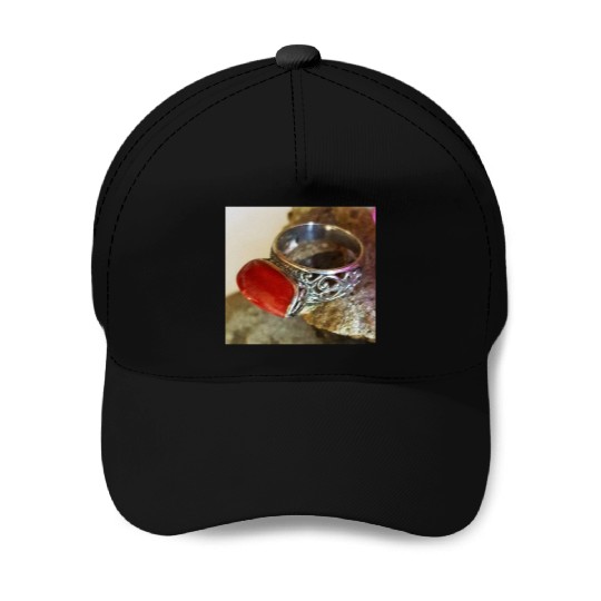 Red Coral sterling silver ring for women Baseball Caps