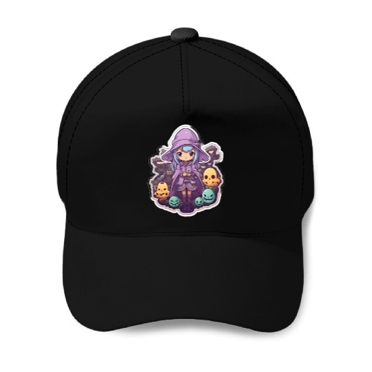 Cute Cartoonish Necromancer Summoning Friends Baseball Caps