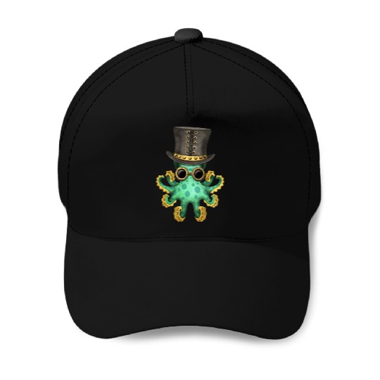 Steampunk Green Octopus Baseball Caps