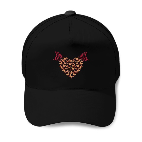Heart pattern with butterflies Baseball Caps