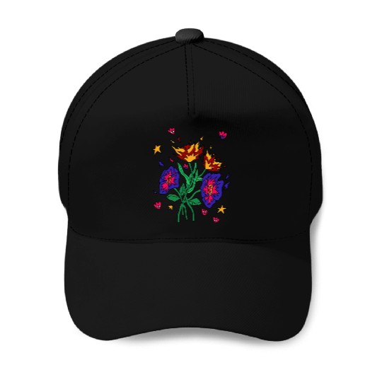 Flaming Floral Dreams Baseball Caps