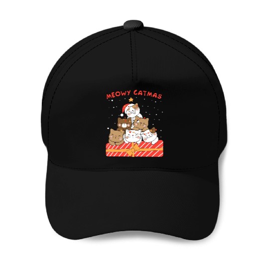 Meowy Catmas Xmas Novelty Cat Lover Baseball Caps