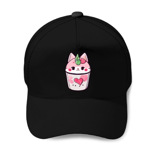 Cat Strawberry Milk Shake Kawaii Baseball Caps