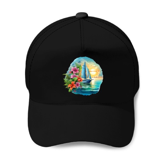 Sailing Ship Sailing Orchids Flowers Sailboat Baseball Caps