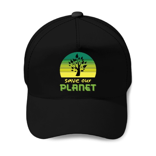 Save Our Planet Retro Sunset Green Baseball Caps
