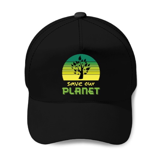 Save Our Planet Retro Sunset Green Baseball Caps