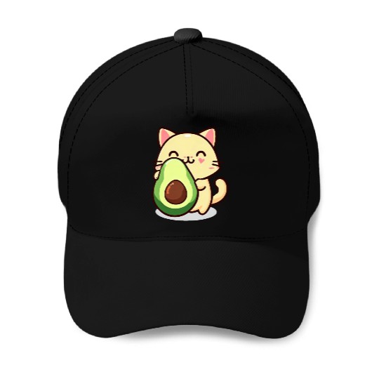 Cat with avocado Baseball Caps