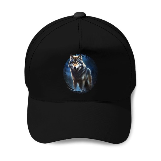 Wolf in the moonlight Baseball Caps