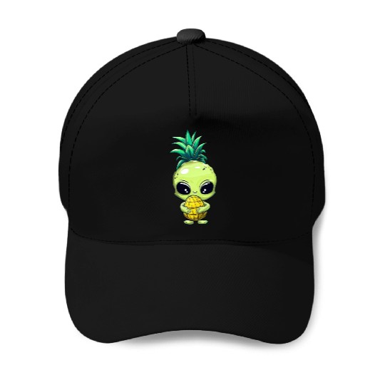 Pineapple-Hair Alien: Green & Funny Baseball Caps