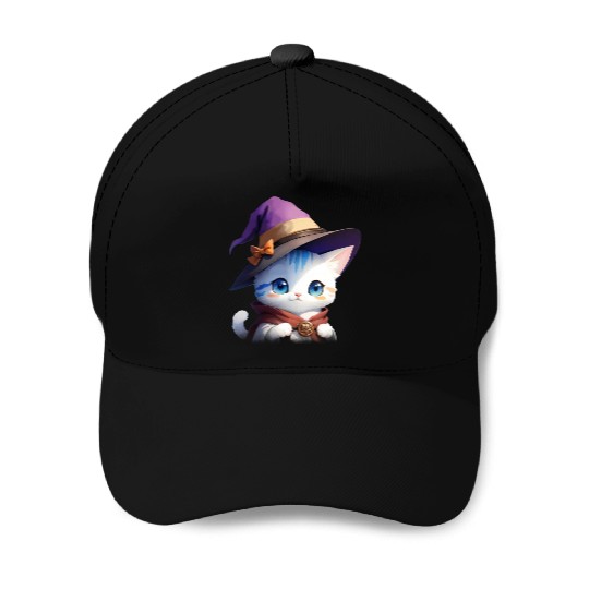 Cute Watercolor Witch Cat Baseball Caps