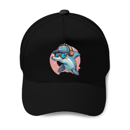 funny dolphin Baseball Caps