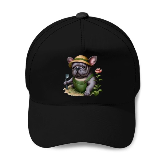 Frenchie in the Flower Garden Baseball Caps