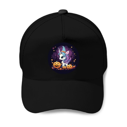 Halloween Unicorn: Midnight Sunset & Witch's Hat Baseball Caps
