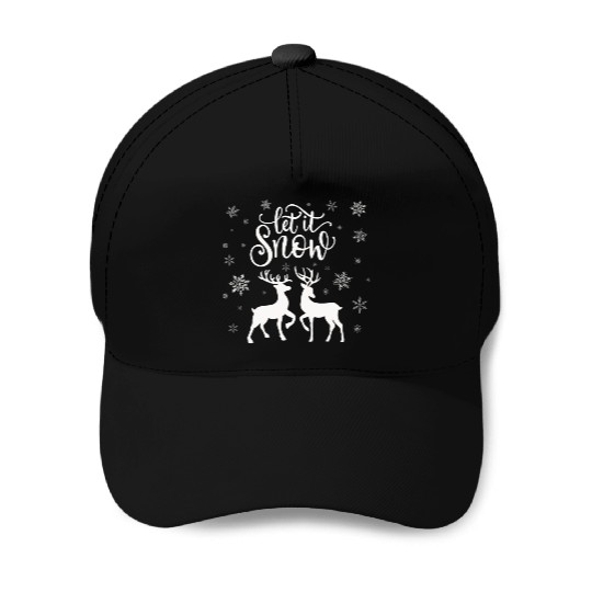 Let It Snow With Deer And Snowflakes Baseball Caps