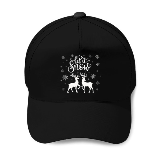 Let It Snow With Deer And Snowflakes Baseball Caps
